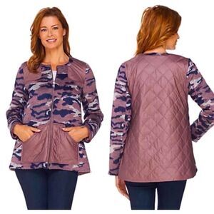 LOGO Lori Goldstein Jacket Womens 20W Purple Quilted Brushed Fleece Zip Pockets